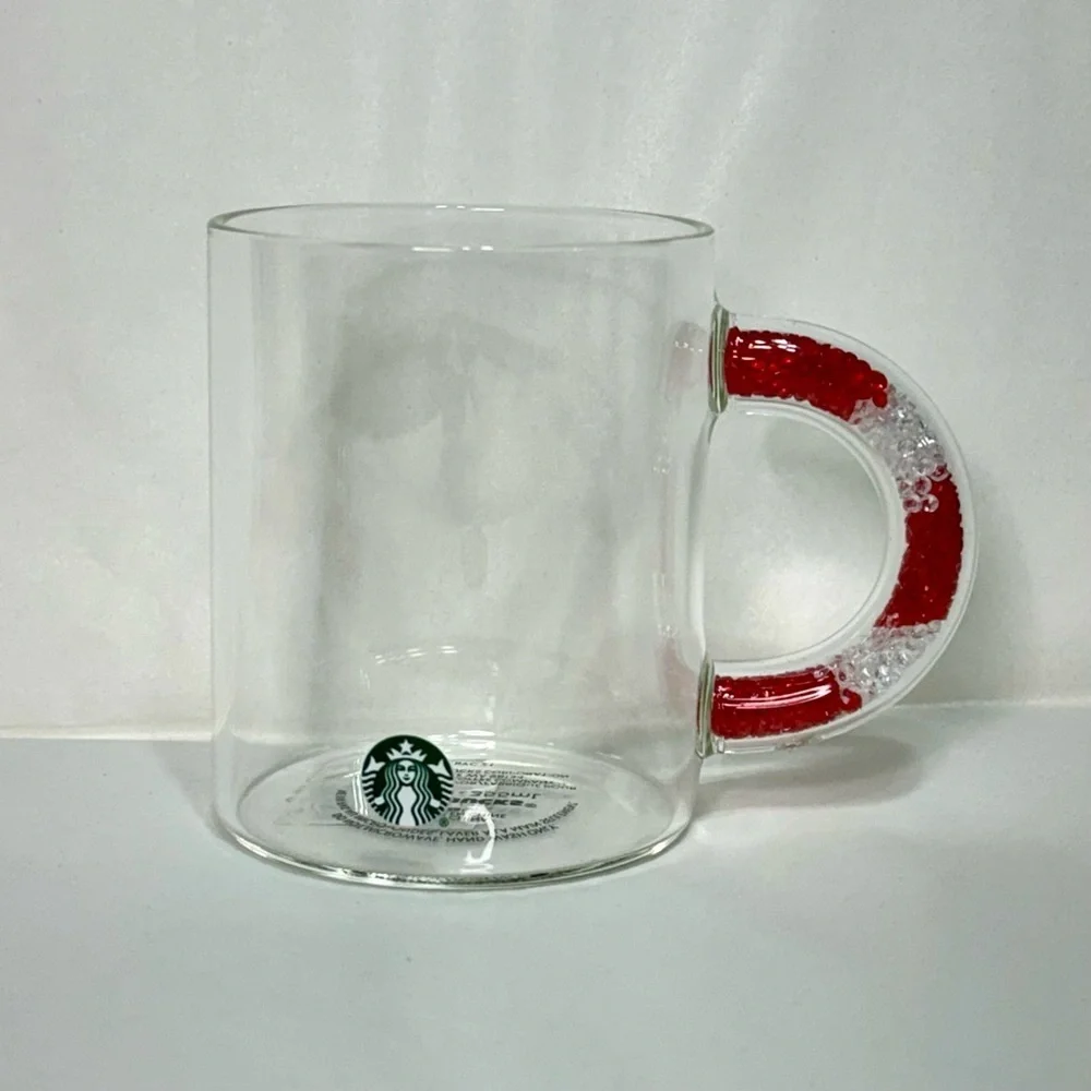 Starbucks Clear Glass Coffee Mug with Candy Candy Handle 12oz Nwt